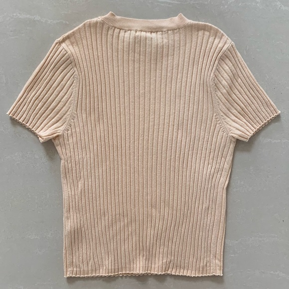 GARAGE Peach Lettuce Trim Ribbed Knit Tee | Size S - Picture 6 of 6